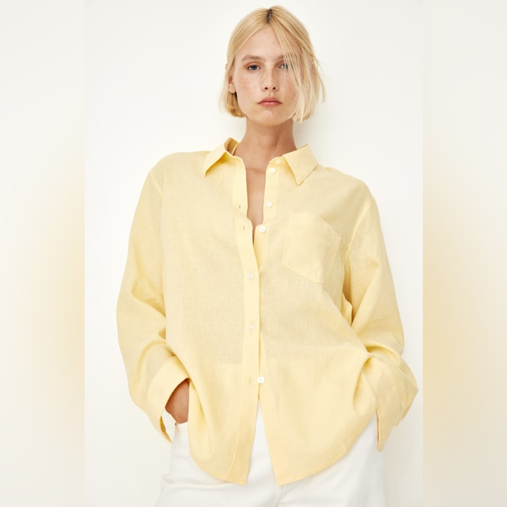 Lemon Yellow Linen Button Down Shirt